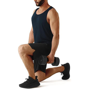 Camiseta sin Mangas Negra para Hombre, Cuello Redondo, Secado Rápido, Tejido de Punto, Informal, para Entrenamiento, Color Sólido, Material de Poliéster - Product Image 5
