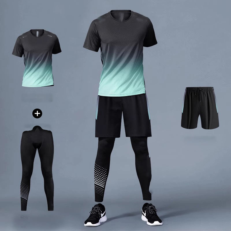 Black and green short-sleeved three-piece suit