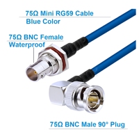 Cable Mini RG59 HD SDI BNC Macho a BNC Hembra de 75 Ohmios, Azul 75-2.5 1855A, Pigtail para Cámara de Video HD-SDI/3G-SDI/4K CCTV