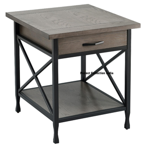 Mesa auxiliar gris humo de estilo moderno de diseño X con cajón, muebles para el hogar para sala de estar, Bar de Hotel con puertos de carga USB - Product Image 1