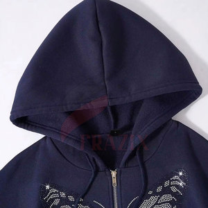 Hecho en el mejor Material Casual Cremallera Rhinestone Sudaderas con capucha Algodón Mezclado Manga larga Ropa de calle Sudaderas con capucha de invierno de moda - Product Image 3