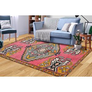 พรมพิมพ์ลายสีชมพู - ลายเรขาคณิตแบบอนาโตเลีย ตกแต่งบ้านสไตล์ฟาร์มเฮาส์ พรมเชนิลล์ - Product Image 2