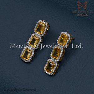 Pendientes de oro de 14k con diamantes incrustados para mujer, joyería con gemas de citrino de nuevo diseño, regalo para el día de la mujer - Product Image 6
