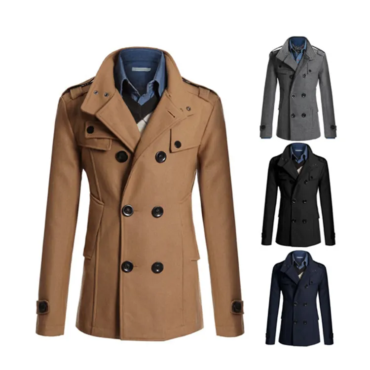 Large Lapel Turn-down Collar Slim Fit Overcoat Medium Long Classic Polyester Utility Male Trench Fox Jacket Man Coat