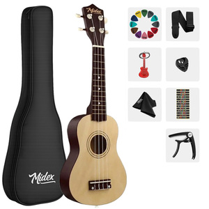 Ukelele Soprano Natural Midex UKX-901NT de 21 Pulgadas para Principiantes con Funda, Correa y Púa - Product Image 1