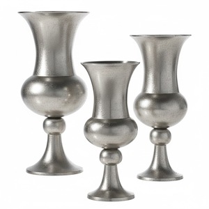 Vase en métal de grande taille en forme de trompette, finition argentée brillante, pour la maison, les hôtels, les mariages, vases à fleurs en métal - Product Image 3