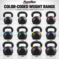 Kettlebell Pureflex en fer et caoutchouc, code couleur, durable, 4kg, 6kg, 8kg, 10kg, 32kg pour l'entraînement fonctionnel