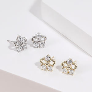 Prix usine 18K Solid Gold Diamond Flower Stud Boucles d'oreilles Round Cut Lab Grown Diamond Wedding Earring Cadeau d'anniversaire pour elle - Product Image 1