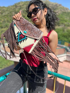 กระเป๋าถือลายหินเทอร์ควอยซ์สีเทอร์ควอยซ์สไตล์วินเทจที่มีนวัตกรรมใหม่กระเป๋าหนังชาวแอซเท็กสไตล์ตะวันตกที่มีขอบเป็นเอกลักษณ์แฟชั่นสำหรับผู้หญิง - Product Image 4