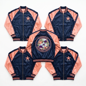 Wholesale Supplier Satin Souvenir Jacket Royal Navy Cream Sea Otter Kelp Embroidery Baseball Bomber <b>Coat</b> - Product Image 3
