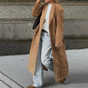 Abrigos largos de solapa Retro con cinturón para mujer, chaquetas de doble botonadura, abrigo de bolsillo de piel sintética, abrigo de otoño 2025 para mujer, nuevas prendas de vestir exteriores - Product Image 6