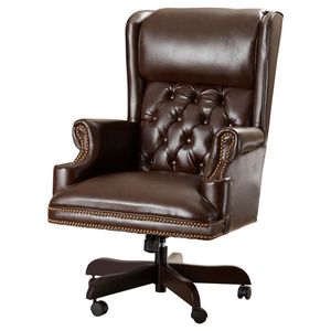 Chaise de bureau de direction en cuir marron HERITAGE, bois de teck massif, dossier haut, pivotante, réglable, pour la maison et l'hôtel - Product Image 3