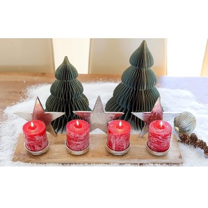 Meilleure vente 4 bougeoirs photophore en aluminium argenté avec base rectangulaire en bois pour la décoration de table de Noël - Product Image 1