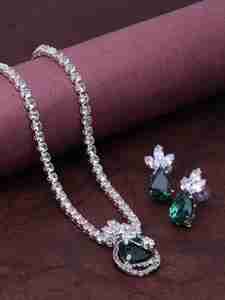 Wholesale AD Stone Pendant <b>Necklaces</b> Set, Silver Plated Jewelry Sets, AD Stone Jewelry, <b>Fashion</b> Jewelry, Pendant <b>Necklace</b> Sets. - Product Image 2