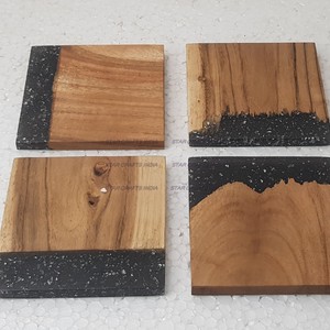 Posavasos de resina epoxi y madera de acacia cuadrada de diseño moderno recién llegado, los mejores posavasos para oficina y hogar de SCI - Product Image 2