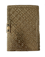 Diario de cuero genuino hecho a mano Seven Chakra Stone, latón antiguo C-Lock, logotipo personalizado impreso en relieve, libros de notas de tapa dura, diario