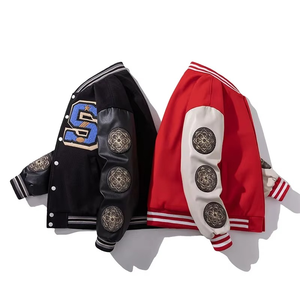 Men's Winter Woolen Design Varsity <b>Jacket</b> Thick Leather Sleeves Warm Baseball <b>Parka</b> Coat Stand Hip Hop Style Canvas Patchwork - Product Image 2