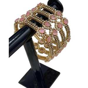 กำไลข้อมือสแตนเลสเปิดใช้งานได้สำหรับผู้หญิงหรูหราได้รับแรงบันดาลใจจากปากีสถานอินเดียเครื่องประดับแฟชั่นกำไลข้อมือหินเพทายสำหรับงานแต่งงาน - Product Image 1