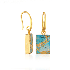 Boucles d'oreilles pendantes géométriques en turquoise cuivre bleu Mohave, bijoux en pierres précieuses, plaqué or 18 carats, forme rectangulaire, gouttes pendantes - Product Image 2