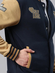 Nueva chaqueta Varsity azul marino de diseño de tendencia para hombres con 2 bolsillos laterales Letterman College Baseball Bomber chaqueta Varsity para hombres - Product Image 4