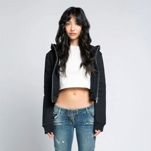 High Quality Women's Cropped Full Zip Cotton Korean <b>Hoodie</b> Comfortable and Stylish Perfect for Casual Wear and <b>Workouts</b> - Product Image 4