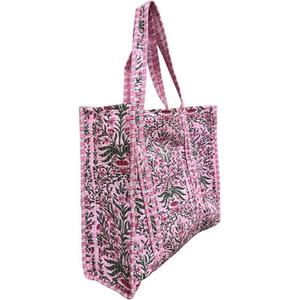 Grand sac fourre-tout en coton décontracté pour femmes cousu à la main Quilting broderie florale décoration couleur unie sac à provisions à bandoulière - Product Image 4
