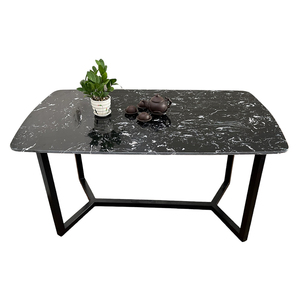 BA68129 Rectangular Dining <b>Table</b> 140x80cm <b>Wooden</b> Stone <b>Top</b> and Iron Leg Set Assembled Living Room Furniture - Product Image 1