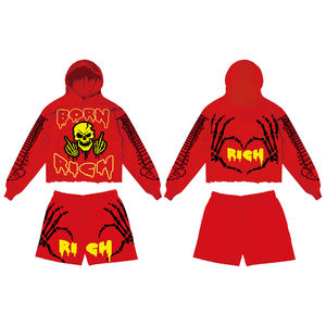 Ensembles de sport de rue 100% coton pour hommes, 2 pièces, short et haut court à capuche, unisexe, pour l'été - Product Image 2