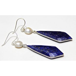 Pendientes de perlas de agua dulce de Plata de Ley 925, piedras preciosas de lapislázuli, forma de cometa de lujo Natural, piedra facetada, plata elegante - Product Image 3