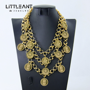 Set di Gioielli di Lusso con Moneta Placcata in Oro 24K di Dubai, Set Collana con Moneta di <span class=keywords><strong>Istanbul</strong></span> Turchia per Donne - Product Image 1