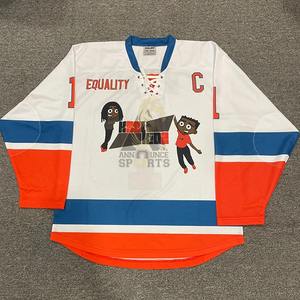 Maillot de hockey sur glace unisexe col en V 100% polyester à séchage rapide respirant avec impression personnalisée ensemble manches longues - Product Image 4