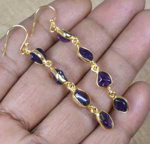 Rough Purple <b>Amethyst</b> 925 Sterling Silver 14k Gold Plated Hook <b>Earrings</b> Handmade February Gemstone Jewelry Gift - Product Image 6