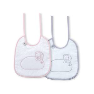 Juego de 2 baberos para 0-12 meses, color rosa/gris, material de algodón - Product Image 1