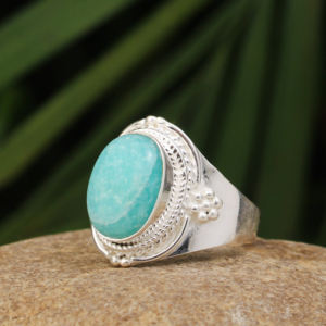 Beautiful Design Natural Green Amazonite Rings 10x14mm Oval Shape 925 Sterling Silver Gemstone Boho Statement Minimalist Jewelry - Product Image 4