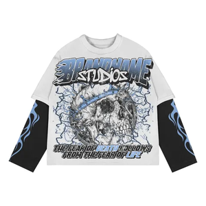 เสื้อยืดแขนยาวผ้าฝ้ายสองชั้นแบบยูนิเซ็กซ์ รุ่นล่าสุด สไตล์สตรีทแวร์ ผ้าไมโครไฟเบอร์ ลุคขาดๆ ทรงโอเวอร์ไซส์ ระบายอากาศได้ดี - Product Image 5