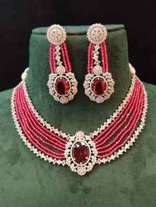 Ensemble collier et boucles d'oreilles plaqué or de qualité supérieure, rouge royal, pour soirée, bijoux tendance - Product Image 4