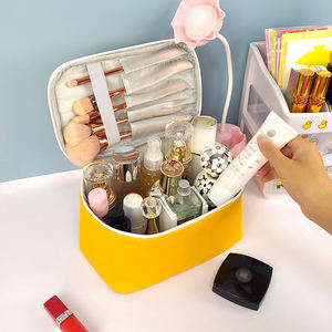 Logo imprimé personnalisé toile blanche mode rayé fermeture à lacets cosmétique maquillage sac de voyage en gros de luxe pour les femmes - Product Image 3