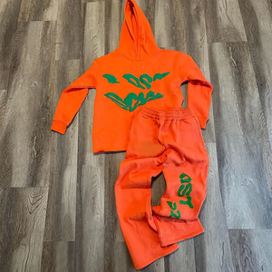 Ensemble sweat à capuche et pantalon évasé imprimé, survêtement graphique assorti deux pièces rose et marron, streetwear tendance, 100% coton - Product Image 3