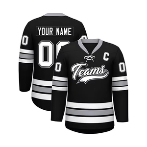 Maillot de hockey sur glace personnalisé de haute qualité Odm Oem, bleu et noir, avec nom et numéro personnalisés, vêtements d'équipe - Product Image 6