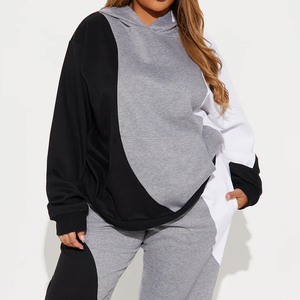 Prix d'usine, vêtements de rue décontractés pour femmes, ensemble deux pièces, bloc de couleurs, survêtement / prix de gros, sweat-shirt uni et pantalon élastique - Product Image 4