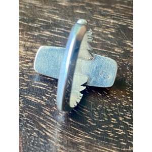 Navajo-Made Fine Jewelry Kingman Turquoise & Sterling <b>Silver</b> Bar <b>Statement</b> <b>Ring</b> Size 6.5 for Everyday Wear - Product Image 5