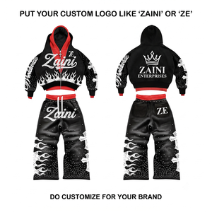 Conjunto Deportivo ZAINI para Hombre, Invierno, Estilo Urbano, Transpirable, Tejido de Algodón Grueso de 360 GSM, Negro, con Panel de Pedrería Premium, Personalizado - Product Image 1