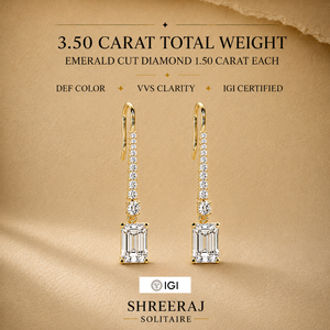 Boucles d'oreilles pendantes pour femmes en or pur 14 carats avec diamant de laboratoire taille émeraude certifié IGI – Cadeau d'anniversaire, usage quotidien - Product Image 2