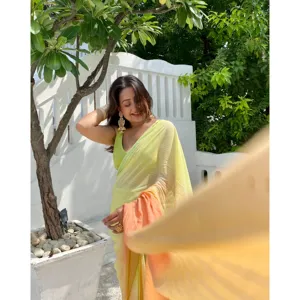 Sari Saarika Verde Arcoíris de Chifón, Estilo Fusion, Ligero y de Secado Rápido, para Fiestas y Bodas, para Mujer, Todas las Temporadas - Product Image 3