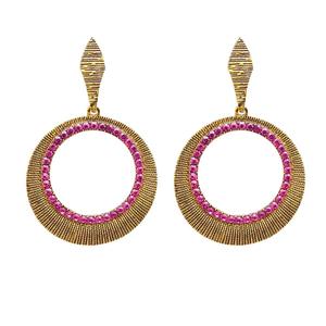 Pendientes colgantes finos Kriaa chapados en oro antiguo con piedra austriaca Rosa modelo 1312018F - Product Image 1