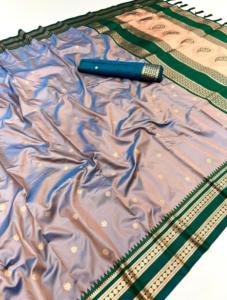 Nouvelle collection de designers : Saree en soie douce multicolore avec tissage Zari, séchage rapide, idéal pour les fêtes, mariages, remises de diplômes, style formel - Product Image 4