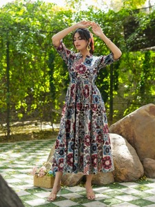 Vestido largo de algodón con bloque de mano indio, estilo bohemio, estampado Floral profesional, regalo de boda informal para niña, ropa de verano para ella - Product Image 4