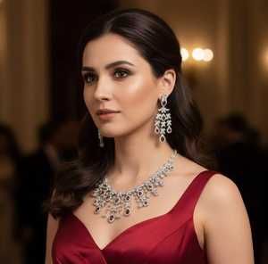 Ensemble collier et boucles d'oreilles en cristal en forme de larme rouge royal, en cristal rouge rubis profond - Product Image 1