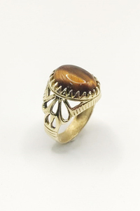Men's Islamic Vintage Brass Gemstone Cocktail <b>Ring</b> with Natural Oval Black Onyx Stone Rose Gold Plated Bezel Setting - Product Image 1