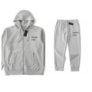 Conjunto de chándal de algodón puro para hombre con logotipo bordado personalizado Sudadera con capucha para hombre Cremallera Old Money Pullover Cárdigan informal deportivo Conjunto de 2 piezas - Product Image 4